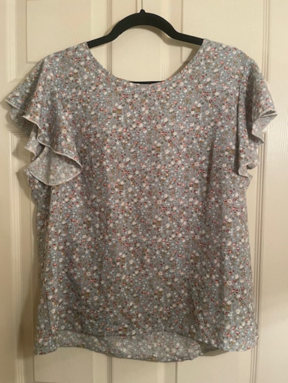 Emery Rose Blue Floral Flutter Sleeve Blouse XL
